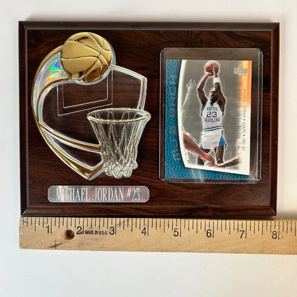 Vtg Michael Jordan Wood and Acrylic Plaque Card Holder Includes Card - Picture 6 of 7